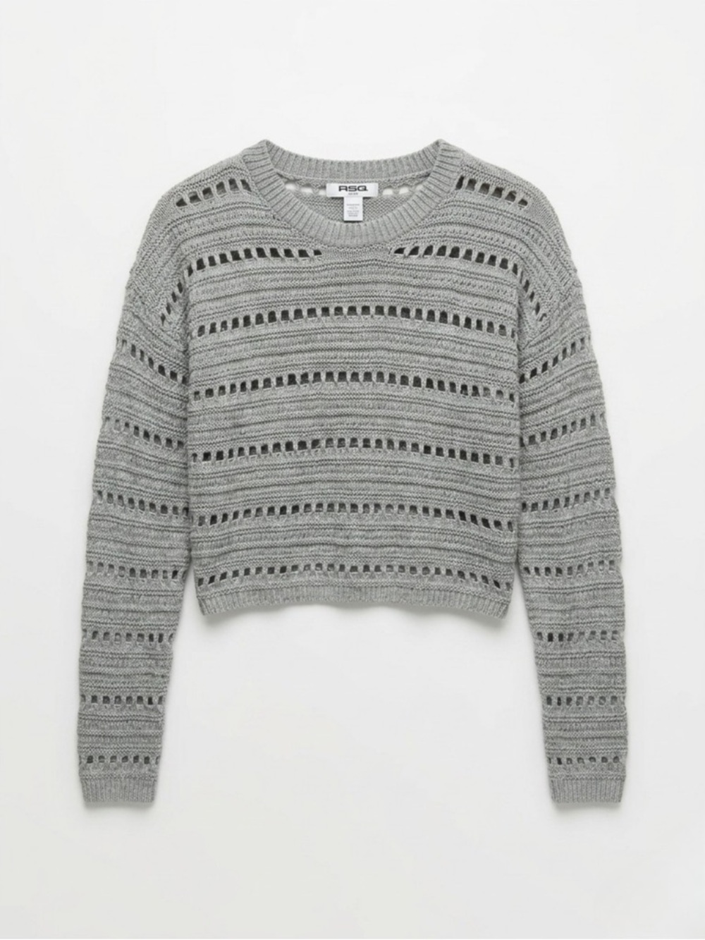 RSQ Tilly's Gray Open Knit Cropped Sweater Small Boho Y2K Pointelle Pullover